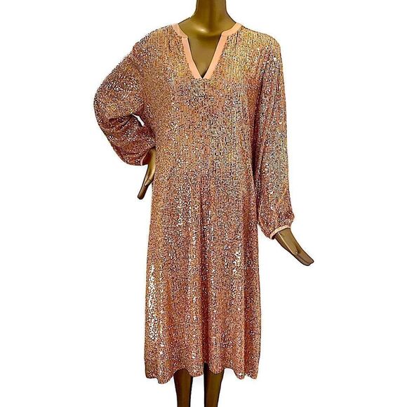 Scoop XL (16-18) plus Rose Gold stretch Sequined Dress. L/S - Picture 3 of 12